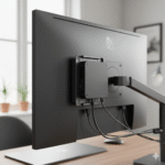 Mini PC attached to monitor back using VESA mount bracket