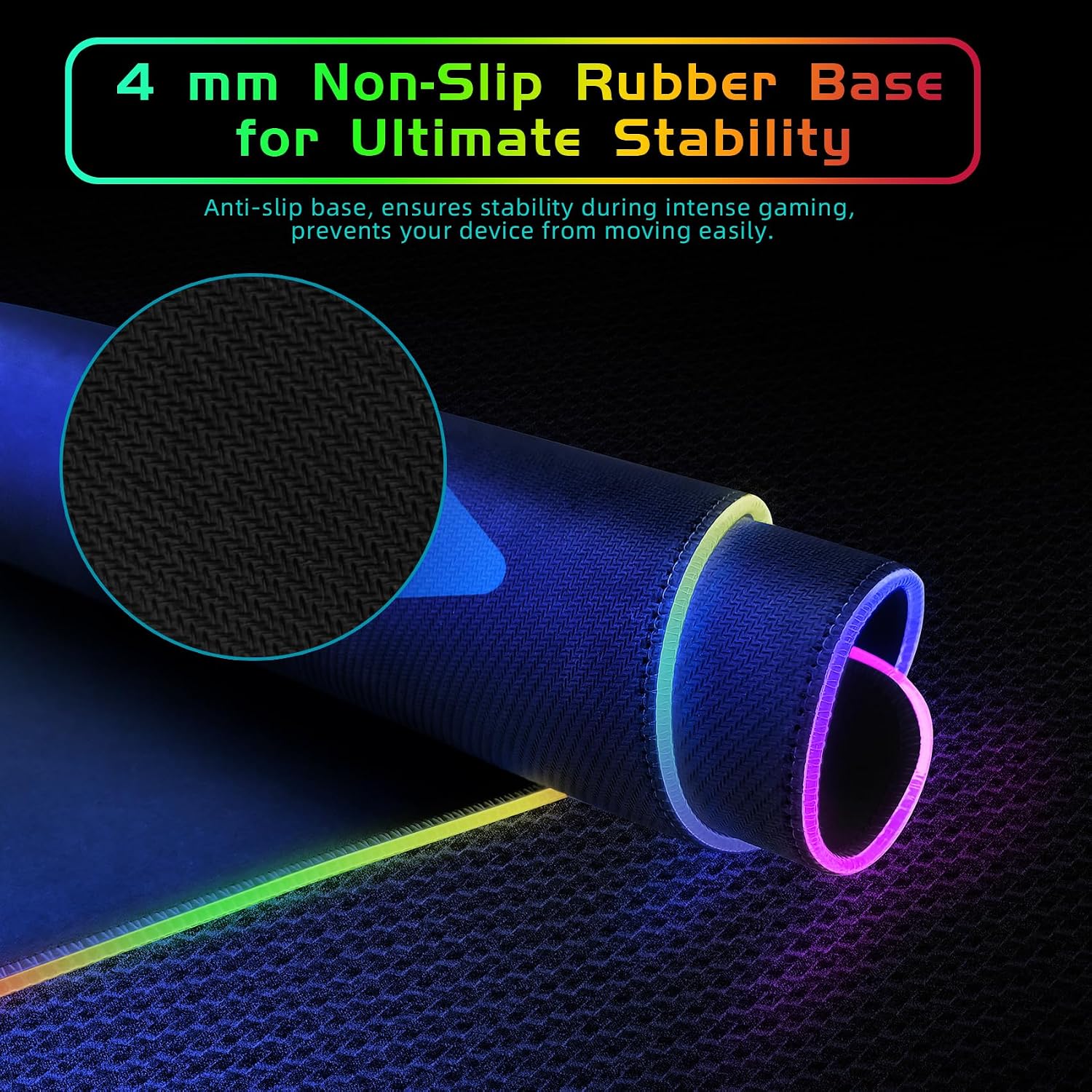 YGISS RGB mouse pad surface texture and non-slip rubber base